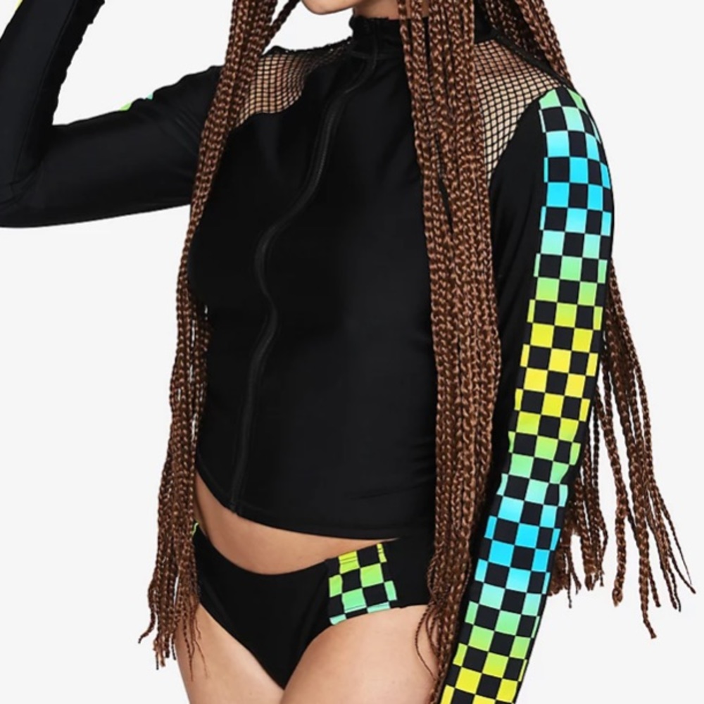 Black Neon Checkered‎ Swim Bottoms Hot Topic